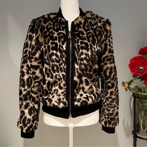 NEW Marrakech x ANTHRO Milena Faux Fur Leopard Print Bomber Jacket Sz S … - Picture 1 of 16